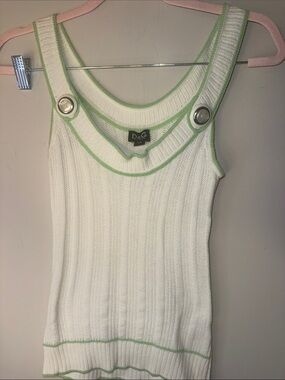 Archival Vintage D&G White Ribbed Tank with Light Green Trim and Button Details